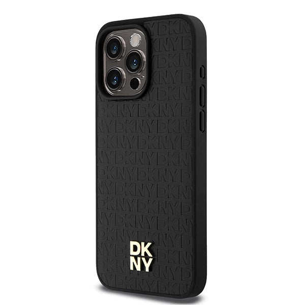 DKNY læder monogram mønster metal logo MagSafe Case til iPhone 15 Pro Max - sort