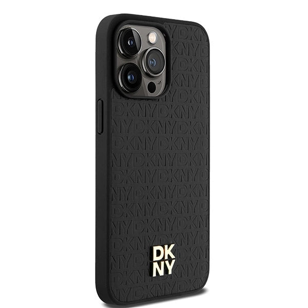 DKNY læder monogram mønster metal logo MagSafe Case til iPhone 15 Pro Max - sort
