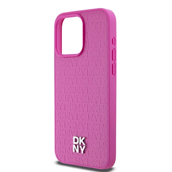 DKNY læder Monogram mønster Metal Logo MagSafe Case til iPhone 15 Pro Max - Pink