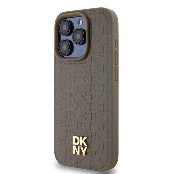 DKNY læder mønster metal logo MagSafe-foder for iPhone 15 Pro Max - brun