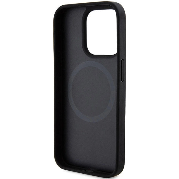 DKNY Leather Printed Pattern Metal Logo MagSafe Case for iPhone 15 Pro Max - Black