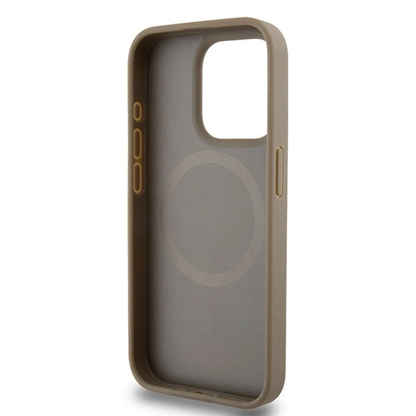 DKNY læder med trykt mønstermetallogo MagSafe Case til iPhone 15 Pro Max - Brown