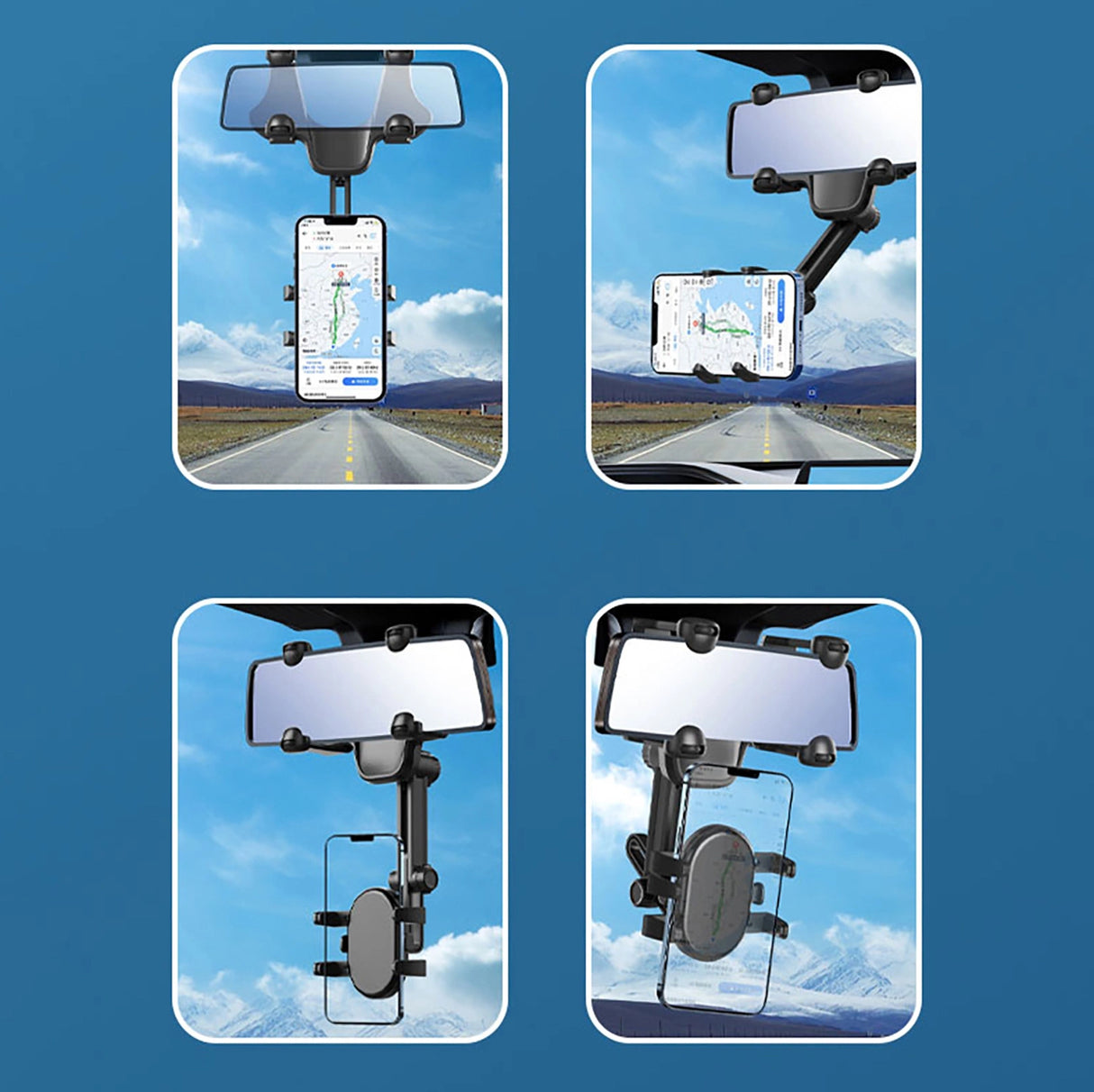 Telefonholder til bilens bagspejl - sort