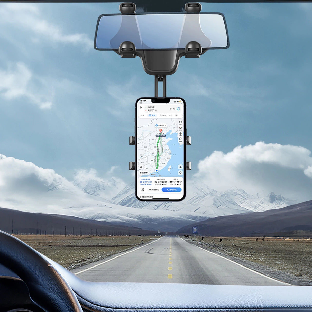 Telefonholder til bilens bagspejl - sort