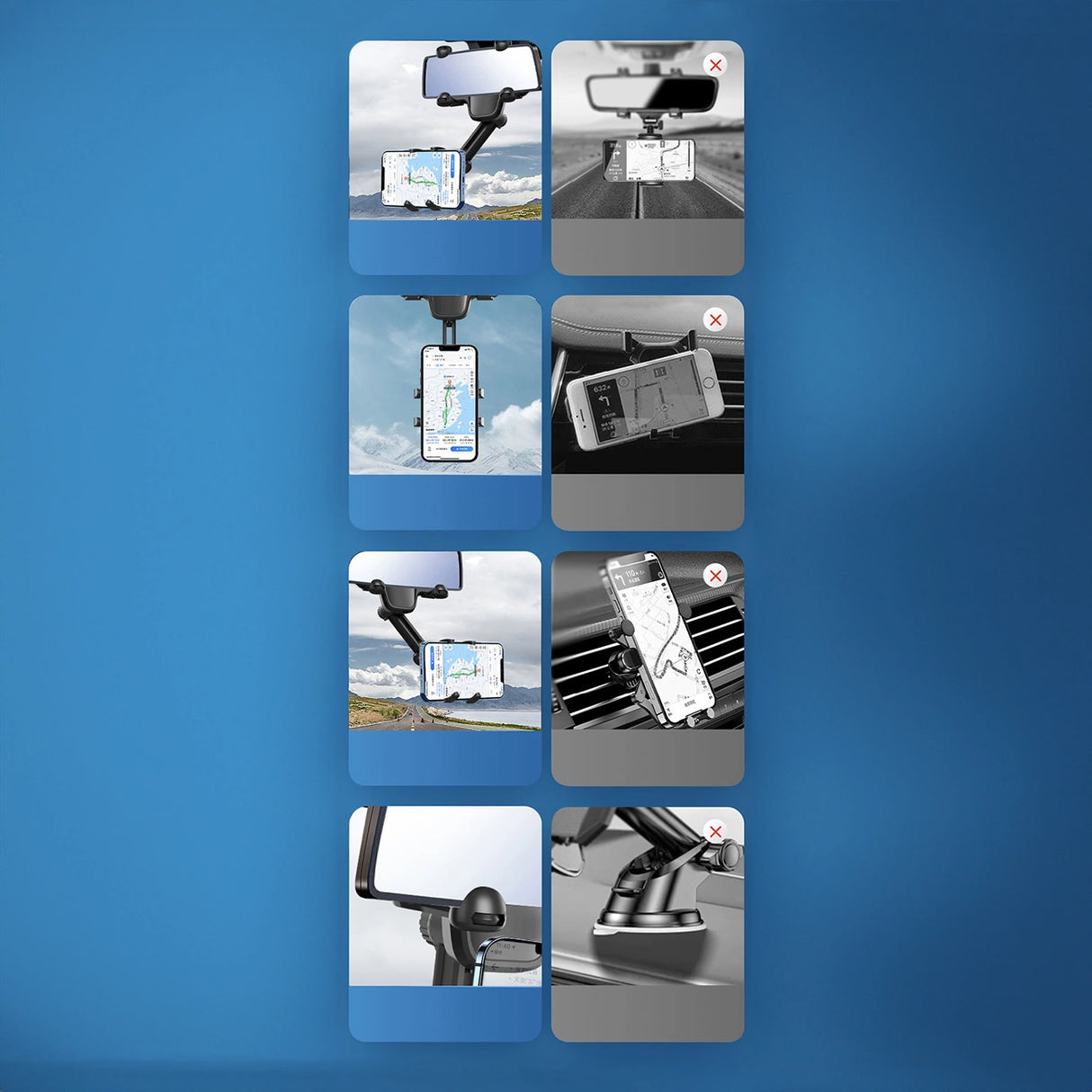 Telefonholder til bilens bagspejl - sort