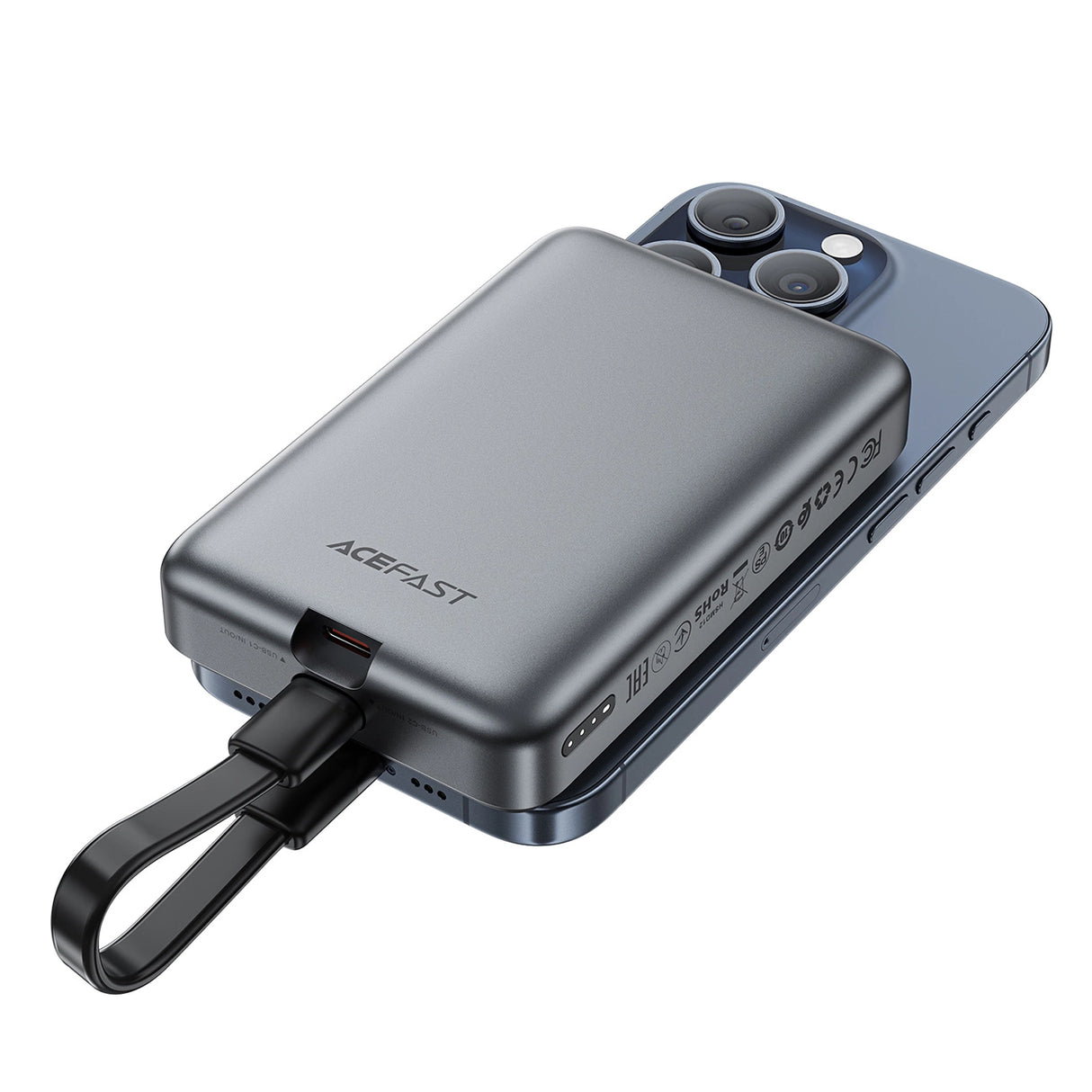 Powerbank Acefast M10 Magnetisk 2x USB-C PD 30W med 15W induktiv opladning og USB-C-kabel - sort