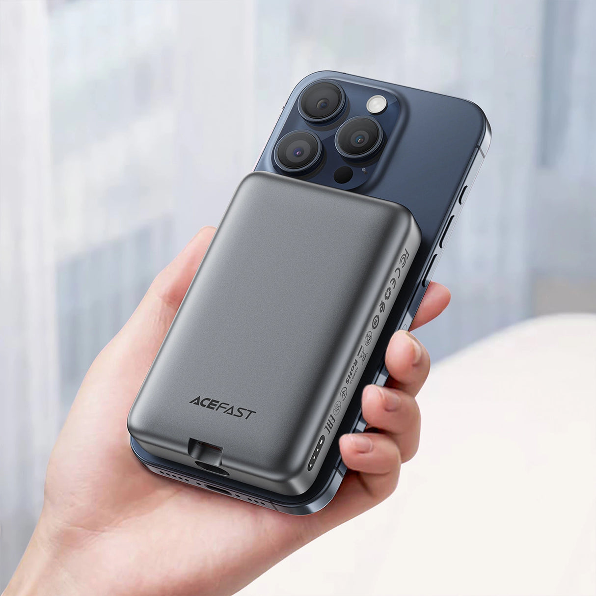 Powerbank Acefast M10 Magnetisk 2x USB-C PD 30W med 15W induktiv opladning og USB-C-kabel - sort