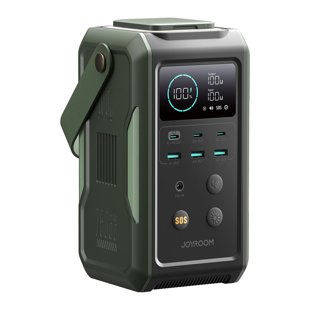 Powerbank Joyroom JR-PBF10 75000mAh 100W 3x USB-C 3x USB-A with foldable flashlight and handle - green