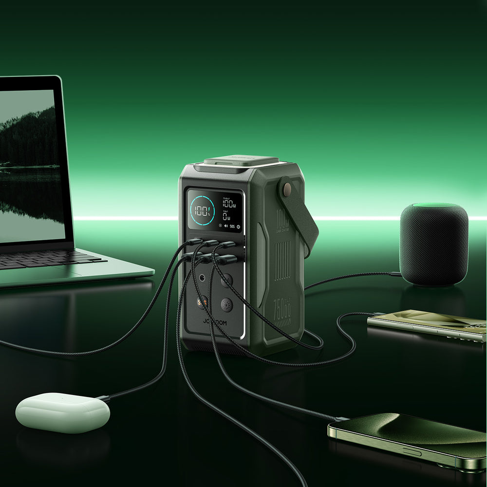 Powerbank Joyroom JR-PBF10 75000mAh 100W 3x USB-C 3x USB-A with foldable flashlight and handle - green
