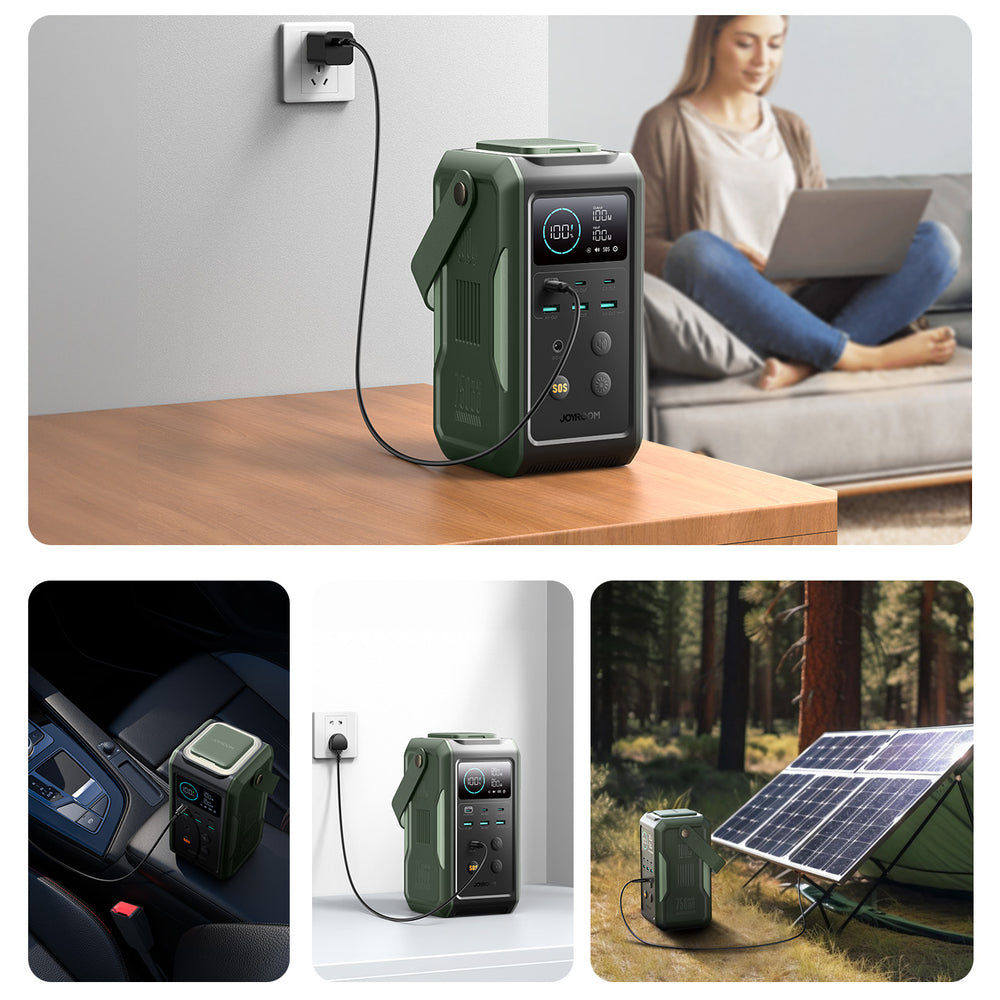 Powerbank Joyroom JR-PBF10 75000mAh 100W 3x USB-C 3x USB-A with foldable flashlight and handle - green