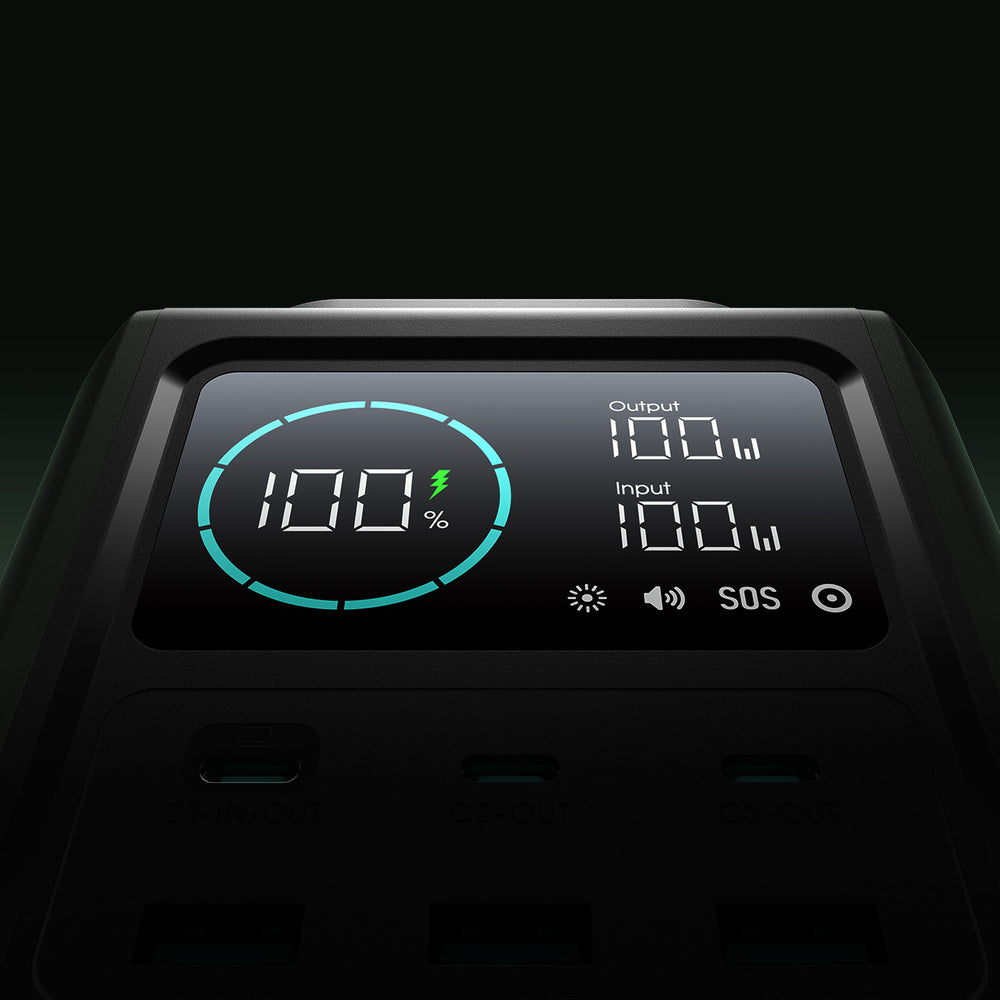 Powerbank Joyroom JR-PBF10 75000mAh 100W 3x USB-C 3x USB-A med foldelig lommelygte og håndtag - grønt