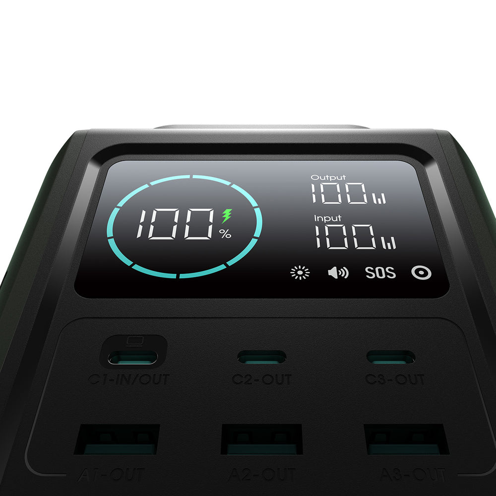 Powerbank Joyroom JR-PBF10 75000mAh 100W 3x USB-C 3x USB-A med foldelig lommelygte og håndtag - grønt