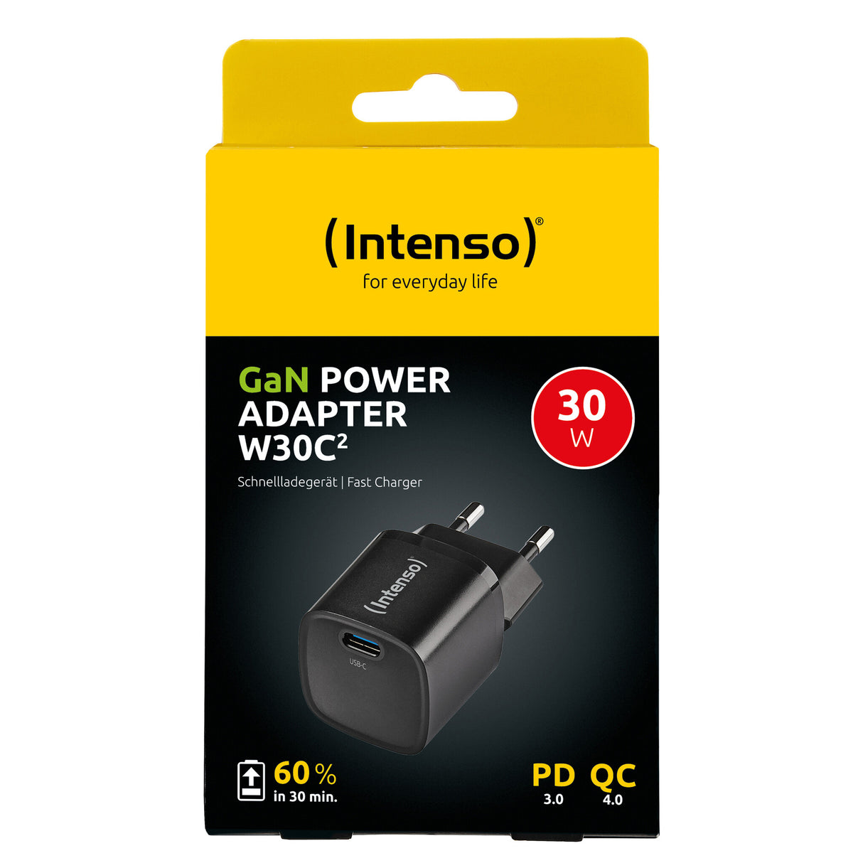 Intenso W30C² GaN Universel Sort Vekselstrøm Hurtig opladning Indendørs