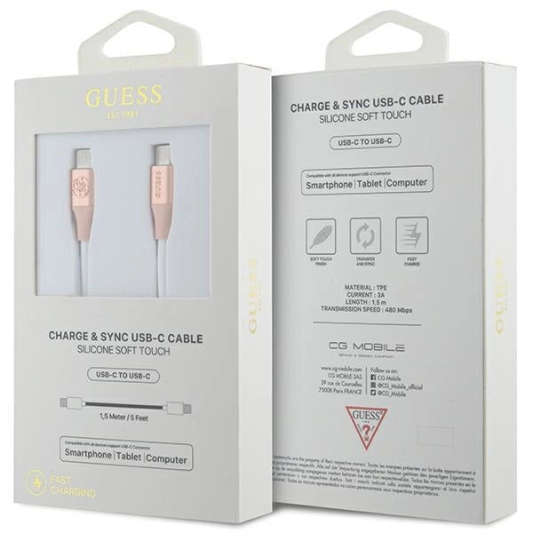 Guess Ebossed Logo USB-C / USB-C Kabel 1,5 m Hurtig opladning - Pink