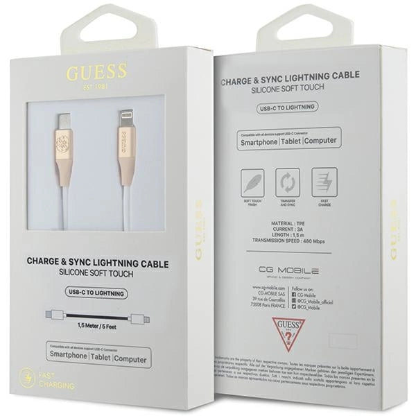 Guess Ebossed Logo USB-C / Lightning kabel 1,5 m hurtig opladning - guld