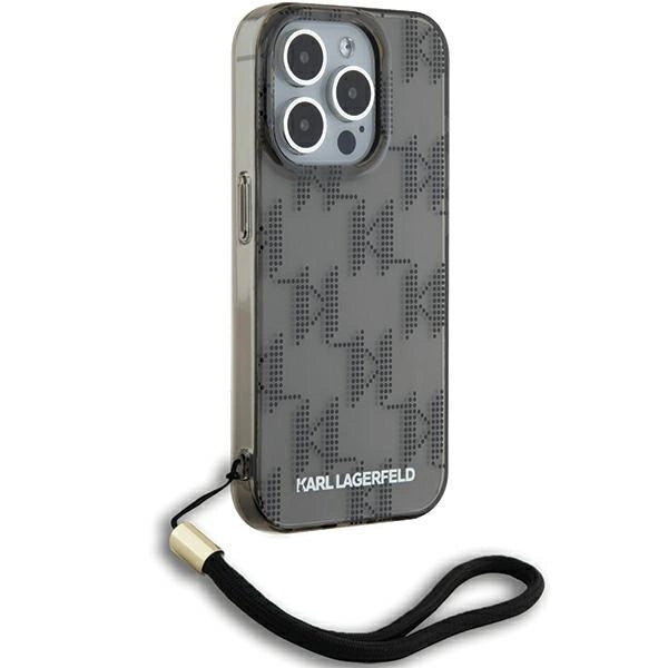 Karl Lagerfeld IML Mono KL Pattern & Cord case for iPhone 15 Pro - black