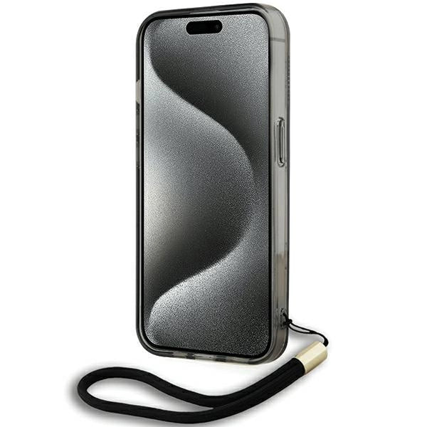 Karl Lagerfeld IML Mono KL Pattern & Cord case for iPhone 15 Pro - black