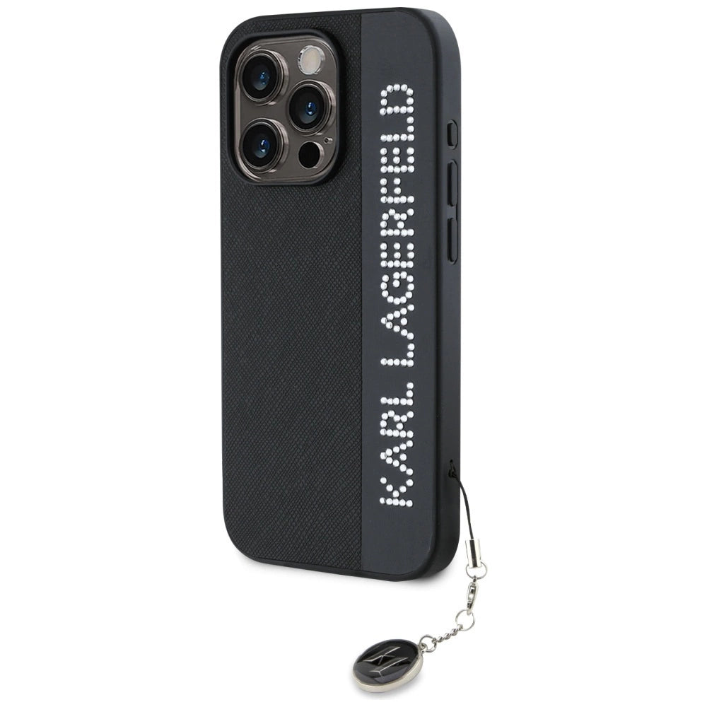 Karl Lagerfeld Saffiano Rhinestones & Charm case for iPhone 15 Pro - black