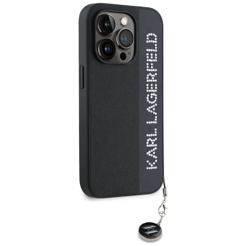 Karl Lagerfeld Saffiano Rhinestones & Charm case for iPhone 15 Pro - black