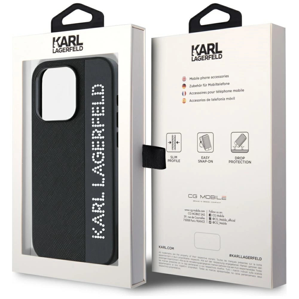 Karl Lagerfeld Saffiano Rhinestones & Charm case for iPhone 15 Pro - black