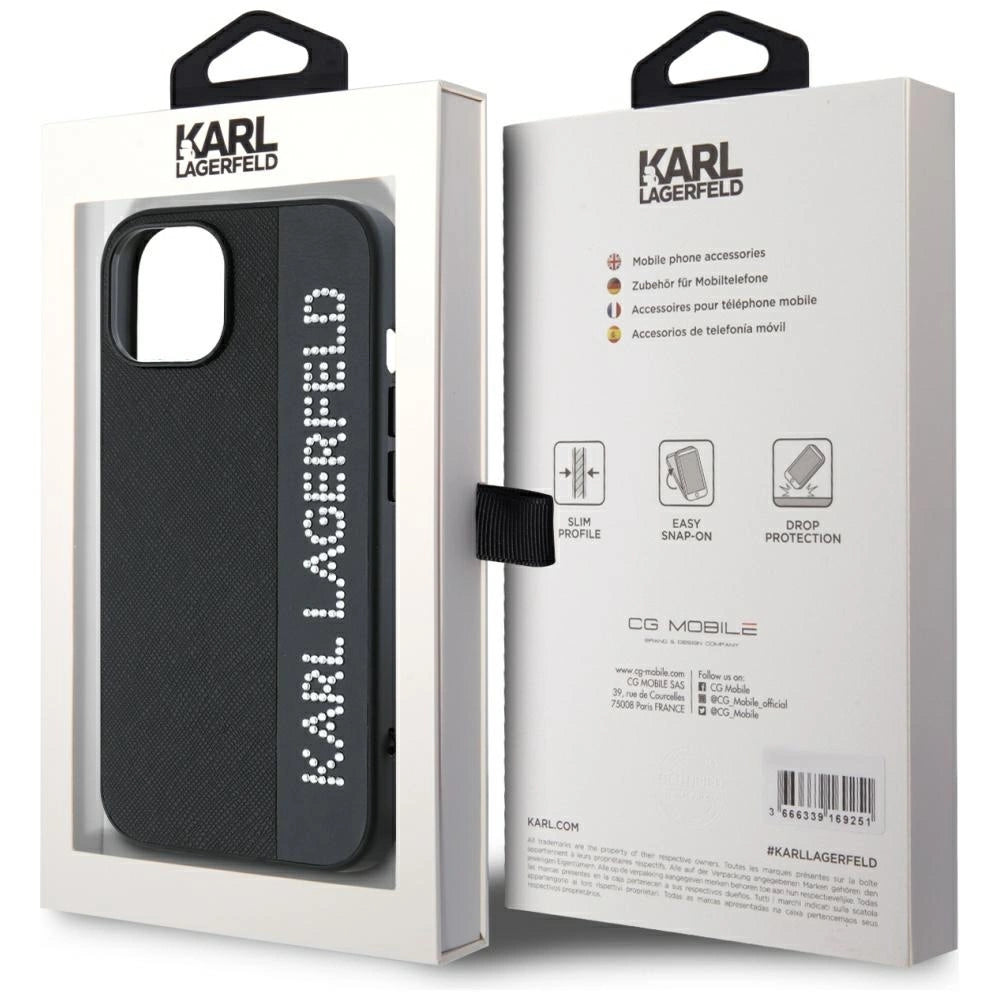 Karl Lagerfeld Saffiano Rhinestones & Charm case for iPhone 15 / 14 / 13 - black