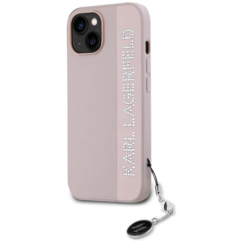 Karl Lagerfeld Saffiano Rhinestones & Charm case for iPhone 15 / 14 / 13 - pink