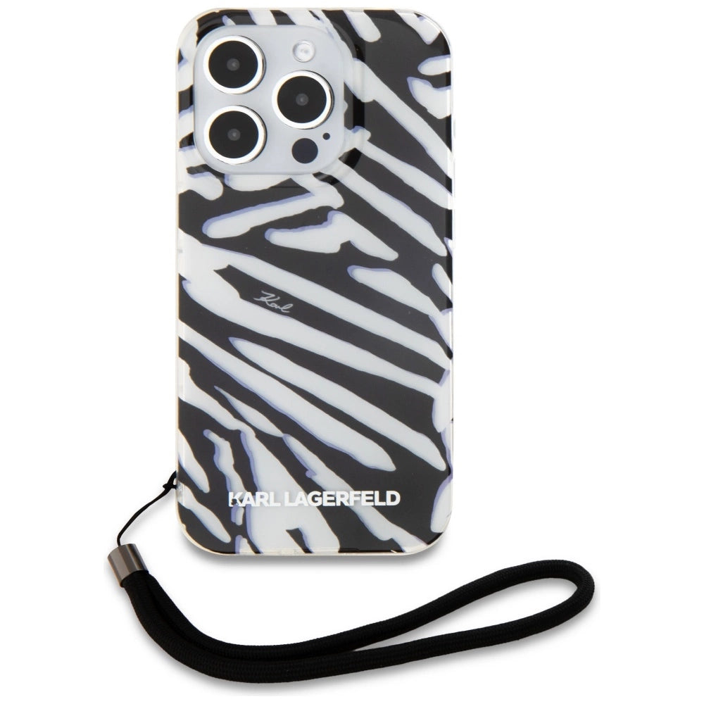 Karl Lagerfeld IML Zebra Pattern & Cord case for iPhone 15 Pro Max - black