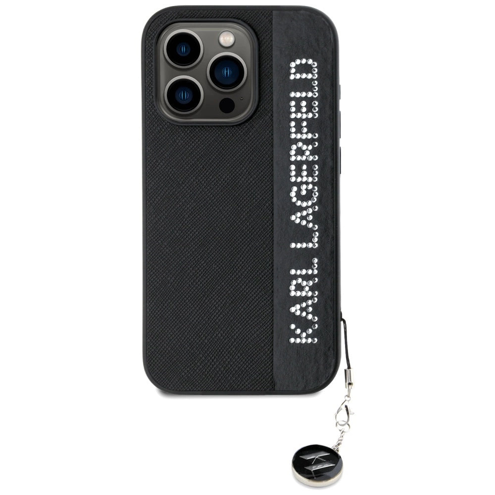 Karl Lagerfeld Saffiano Rhinestones & Charm case for iPhone 15 Pro Max - black