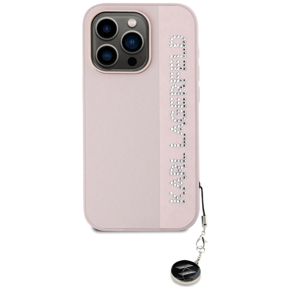 Karl Lagerfeld Saffiano Rhinestones & Charm case for iPhone 15 Pro Max - pink