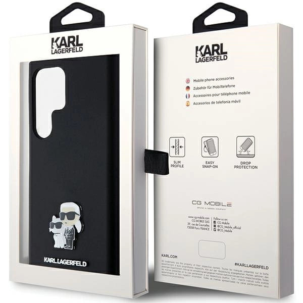 Karl Lagerfeld Silicone Karl&Choupette Metal Pin case for Samsung Galaxy S24 Ultra - black