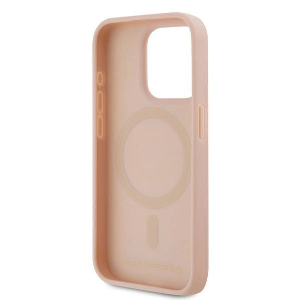 Karl Lagerfeld Leather Monogram Metal Logo case for iPhone 15 Pro - pink