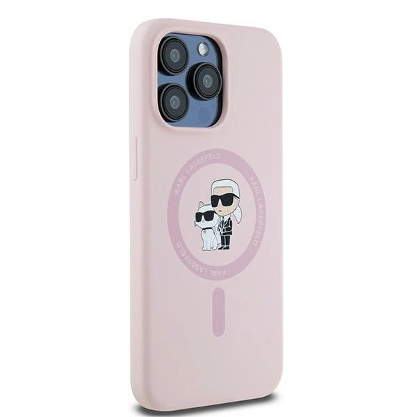 Karl Lagerfeld Silicone Karl&Choupette MagSafe Case for iPhone 15 Pro - Pink
