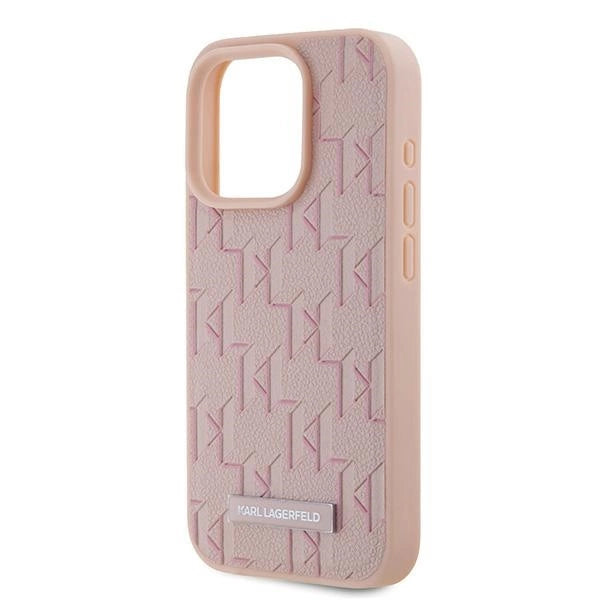 Karl Lagerfeld Leather Monogram Metal Logo case for iPhone 15 Pro Max - pink