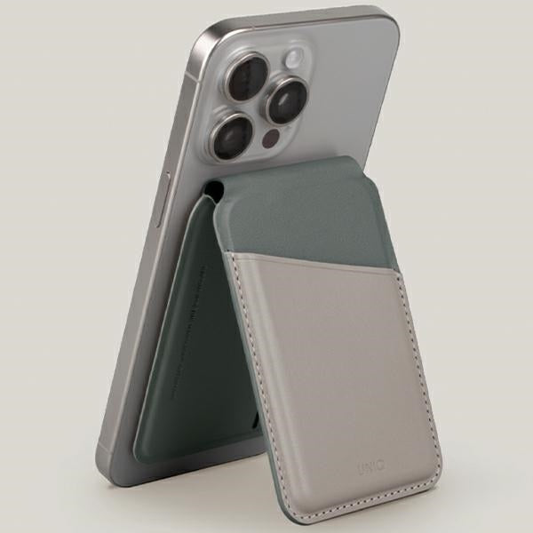 Uniq Lyden DS magnetisk RFID-tegnebog med telefonstativ - beige og grøn