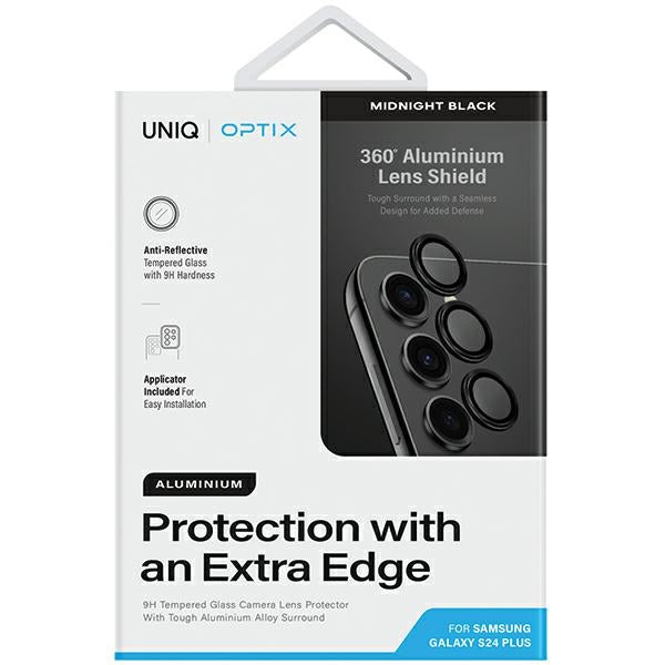 Uniq Optix Aluminium Kamera Lins Beskytter til Samsung Galaxy S24+ kamera objektiv med applikator - sort