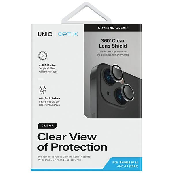 Uniq Optix Clear Camera Lens Protector til iPhone 15 / 15 Plus kameraobjektiv med applikator - gennemsigtigt