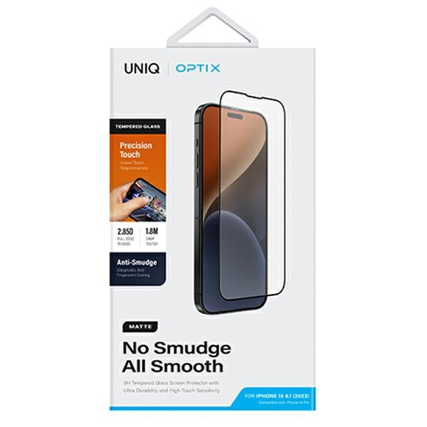 Uniq Optix Matte frostet hærdet glas til iPhone 15 / 14 Pro med applikator