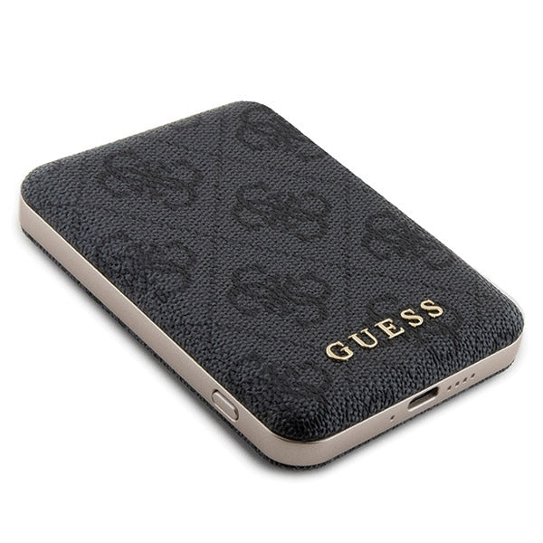 Guess 4G Metal Logo-kasset til iPhone 14 Pro + 5000mAh MagSafe powerbank - sort