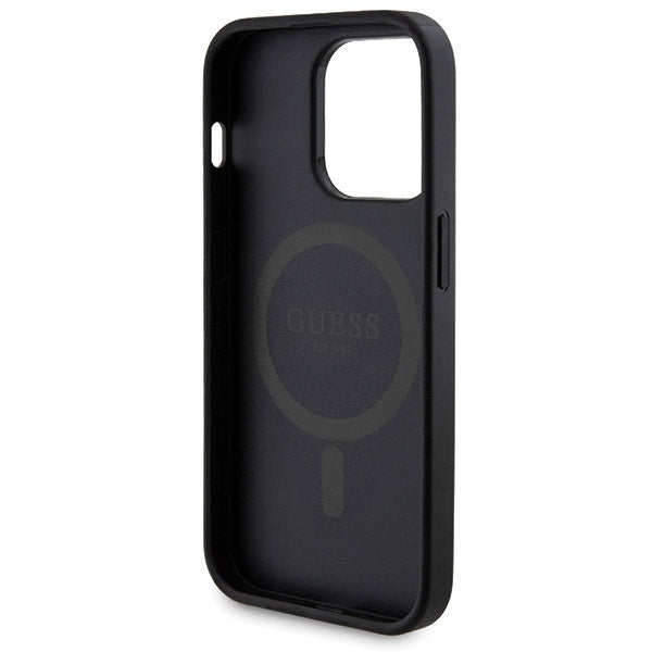 Guess 4G Metal Logo-kasset til iPhone 15 Pro + 5000mAh MagSafe powerbank - sort