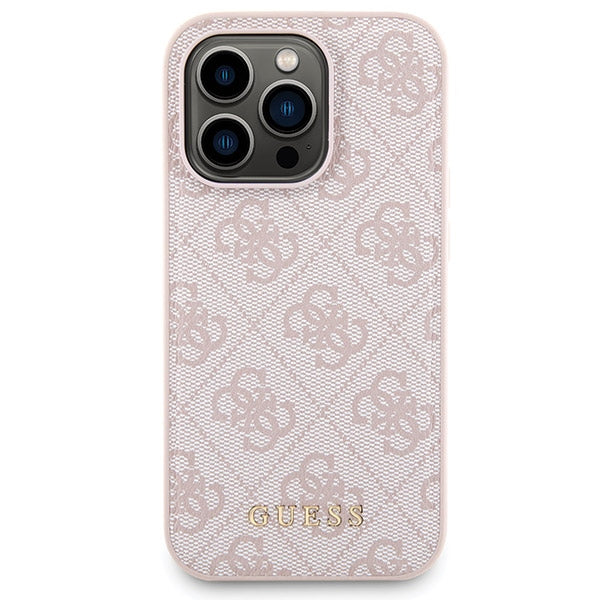 Guess 4G Metal Logo-kasset til iPhone 15 Pro + 5000mAh MagSafe powerbank - pink