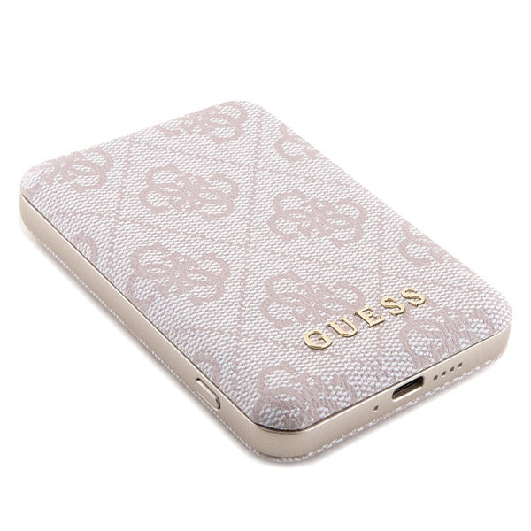 Guess 4G Metal Logo-kasset til iPhone 15 + 5000mAh MagSafe powerbank - pink
