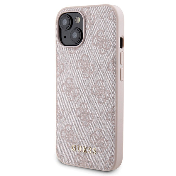 Guess 4G Metal Logo-kasset til iPhone 15 + 5000mAh MagSafe powerbank - pink