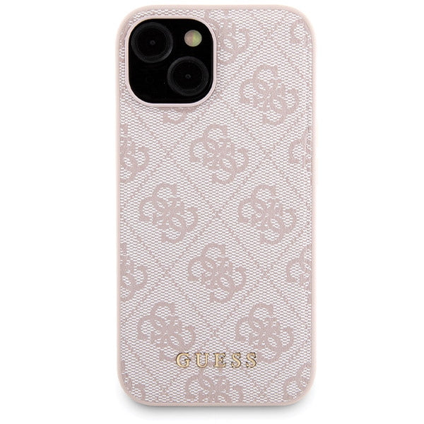 Guess 4G Metal Logo-kasset til iPhone 15 + 5000mAh MagSafe powerbank - pink