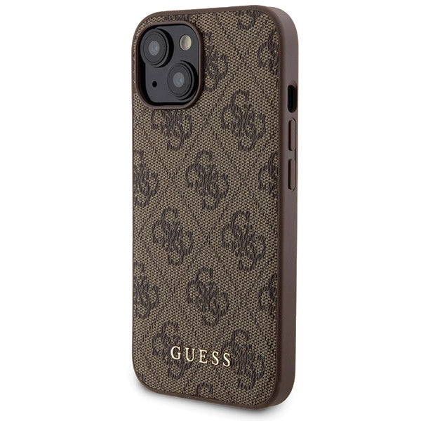 Guess 4G Metal Logo-kasset til iPhone 15 + 5000mAh MagSafe powerbank - brun
