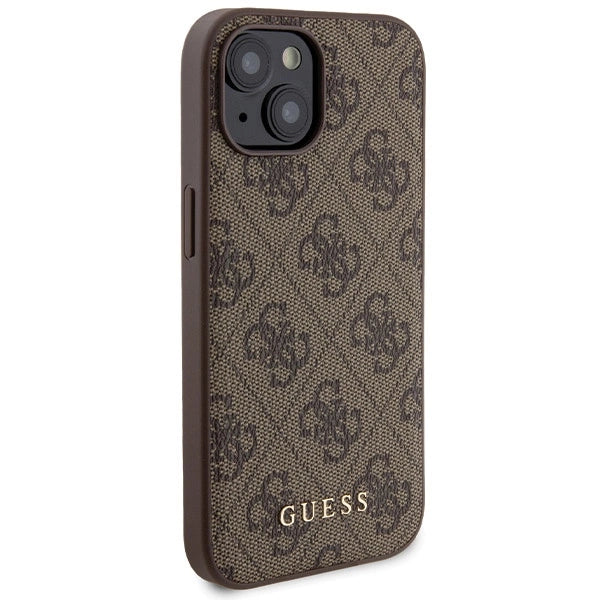 Guess 4G Metal Logo-kasset til iPhone 15 + 5000mAh MagSafe powerbank - brun