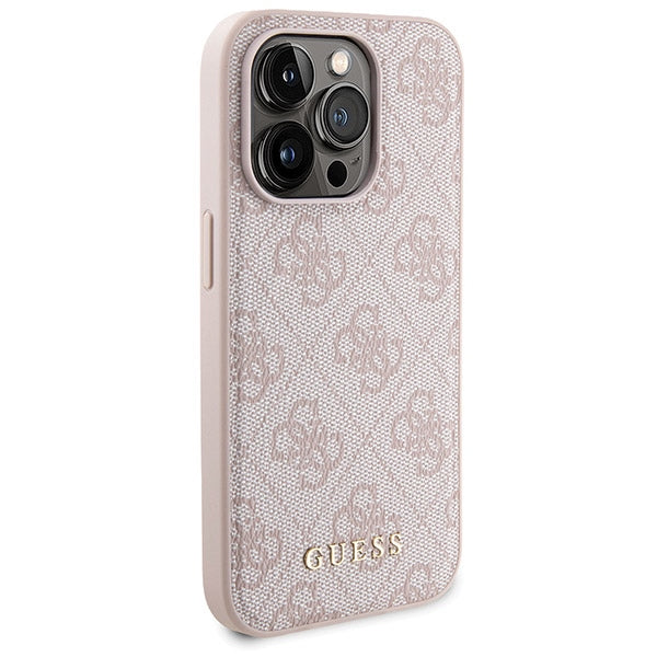 Guess 4G Metal Logo-kasset til iPhone 15 Pro Max + 5000mAh MagSafe powerbank - pink