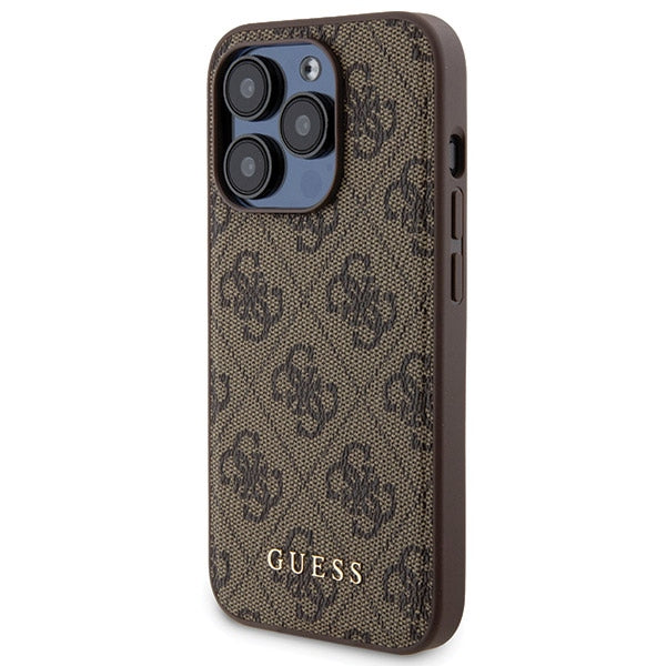 Guess 4G Metal Logo-kasset til iPhone 15 Pro Max + 5000mAh MagSafe powerbank - brun