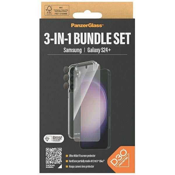 PanzerGlass Bundle 3in1 sæt gennemsigtigt etui + folie + kameraomslag til Samsung Galaxy S24+