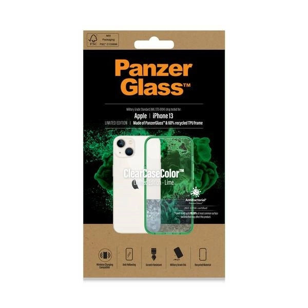 PanzerGlass ClearCase antibakteriel beholder med Military Grade certifikat til iPhone 13 / 14 / 15 - gennemsigtig grøn