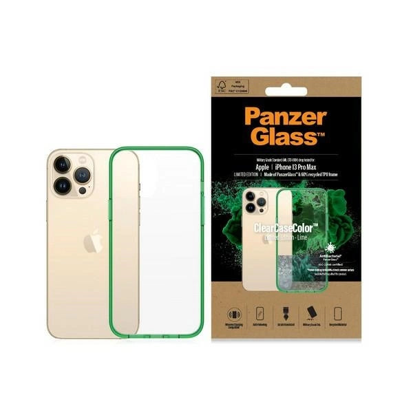 PanzerGlass ClearCase Antibakteriel Military Grade Certified Case til iPhone 13 Pro Max - Gennemsigtig Grøn